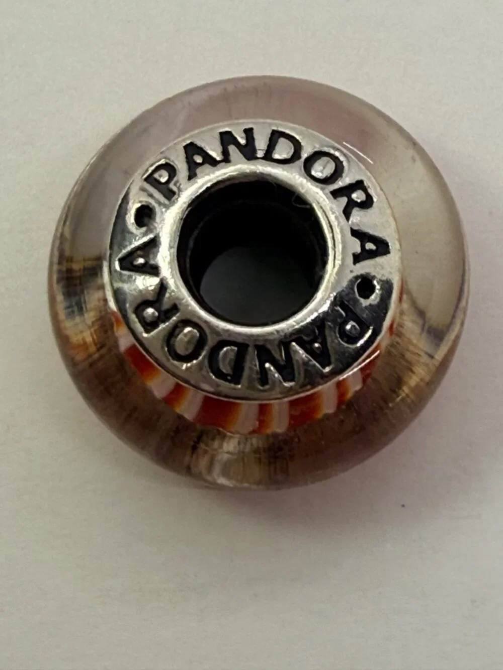 Pandora Sterling Silver Red & White Striped Murano Glass Charm
